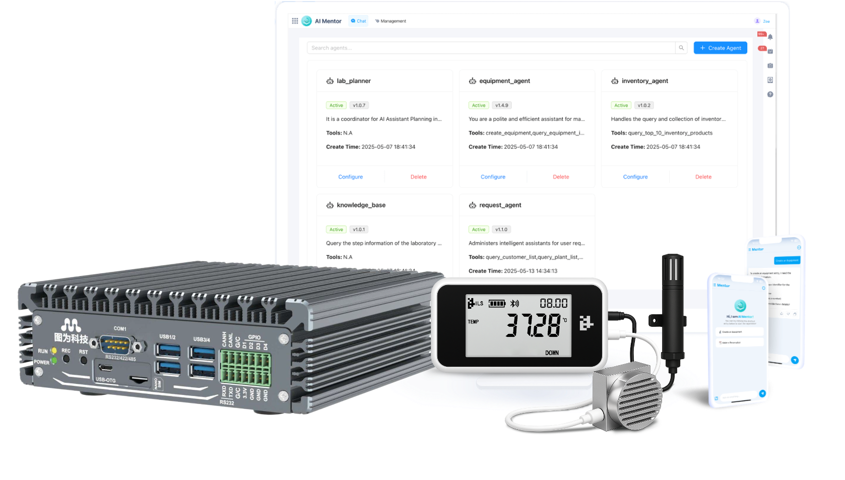 iLabService Sci-Edge product line with edge computer, sensors, agents, and local applications