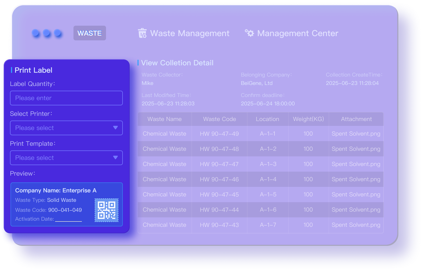 Waste tracking and EHS workflow interface